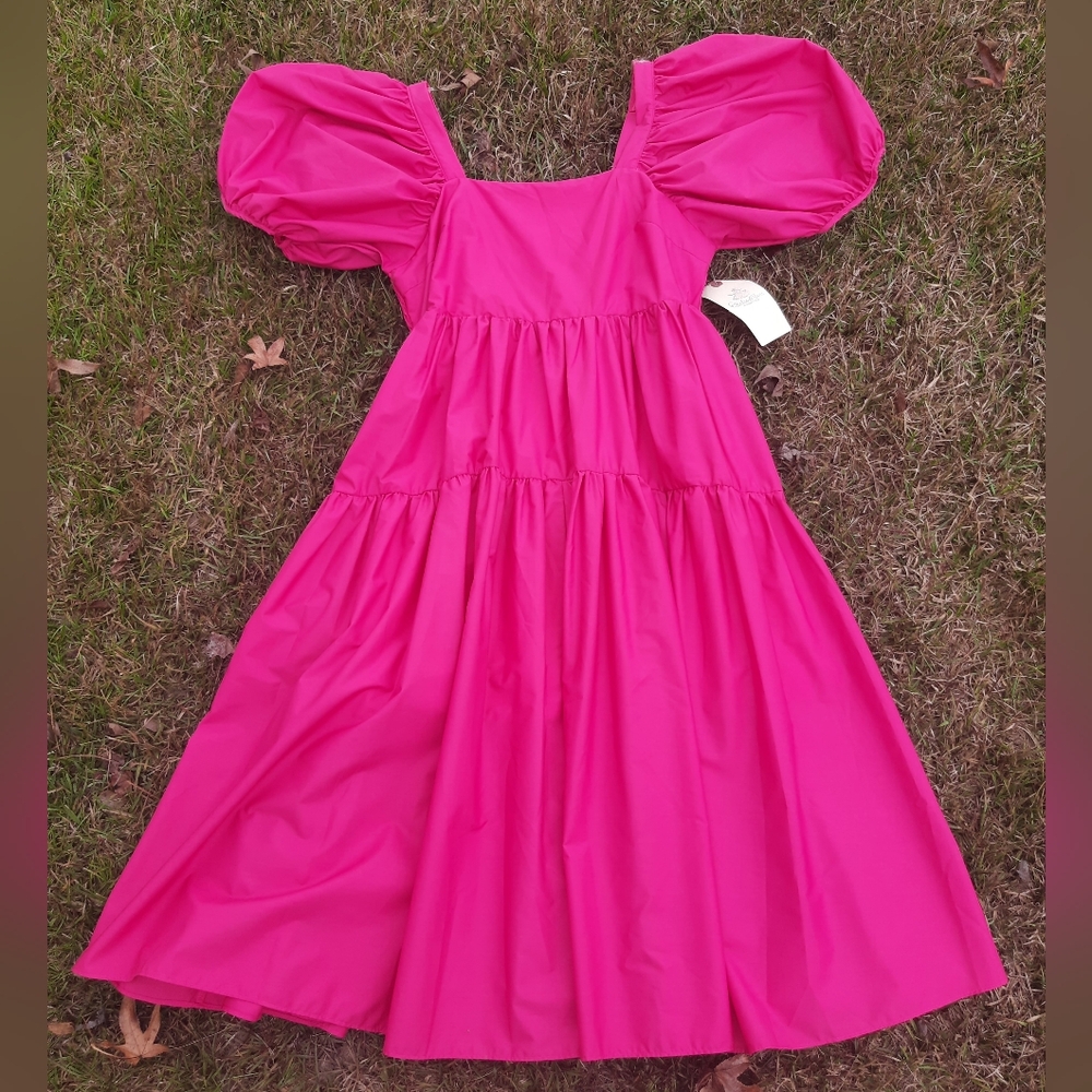 Vibrant Pink Puff Sleeve Dress